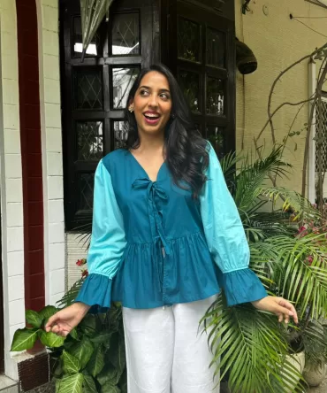 Vacation Bows Cotton Top (Premium Fabric) – Teal