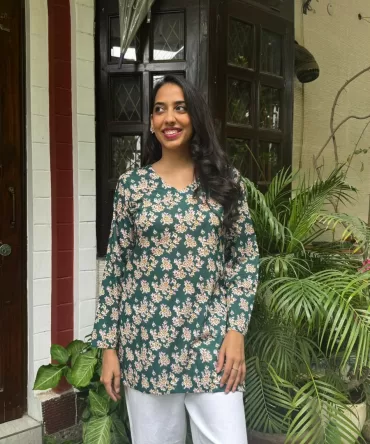 Criss-Cross Cotton Kurti – Green (Premium Fabric) 2