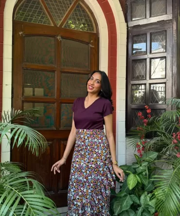 Floral Frill Wrap Skirt (Free Size) – Wine