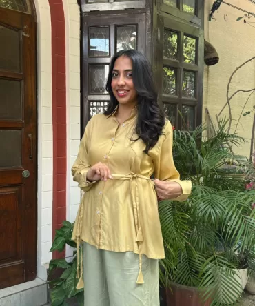 Everyday Charm Tie Up Shirt – Beige (Premium Collection) 2