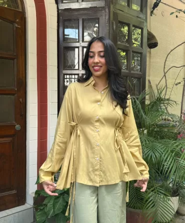 Everyday Charm Tie Up Shirt – Beige (Premium Collection)